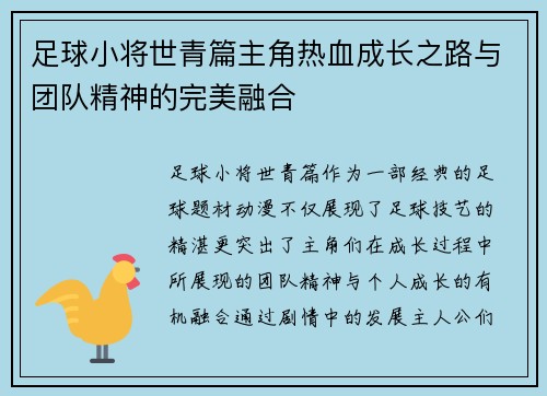 足球小将世青篇主角热血成长之路与团队精神的完美融合